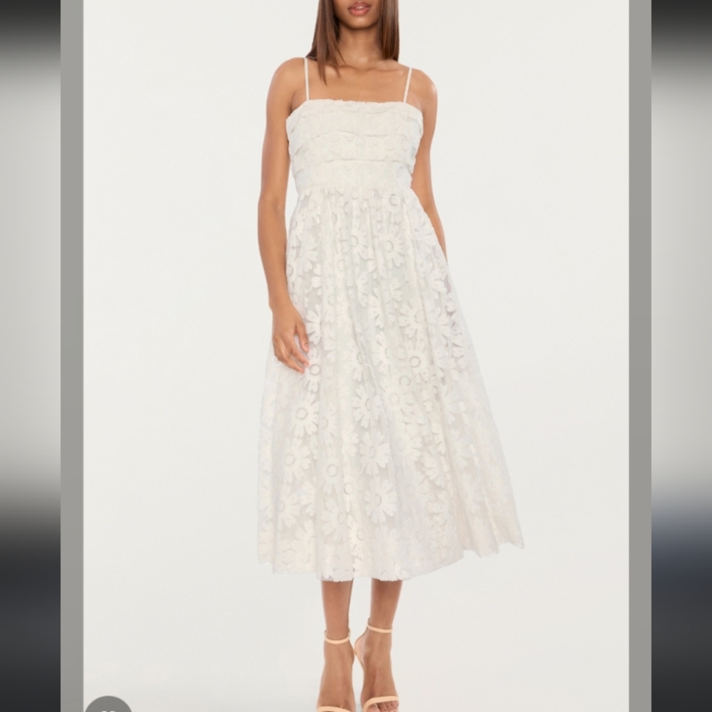 Likely Geno Dress Midi Flocked Daisy Fit And Flare NWT